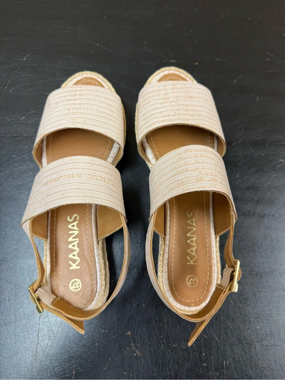 Kaanas Cream Textured Platform Espadrille Sandals